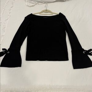 INC International Concepts Black Sweater with crystal detail and bow on sleeves